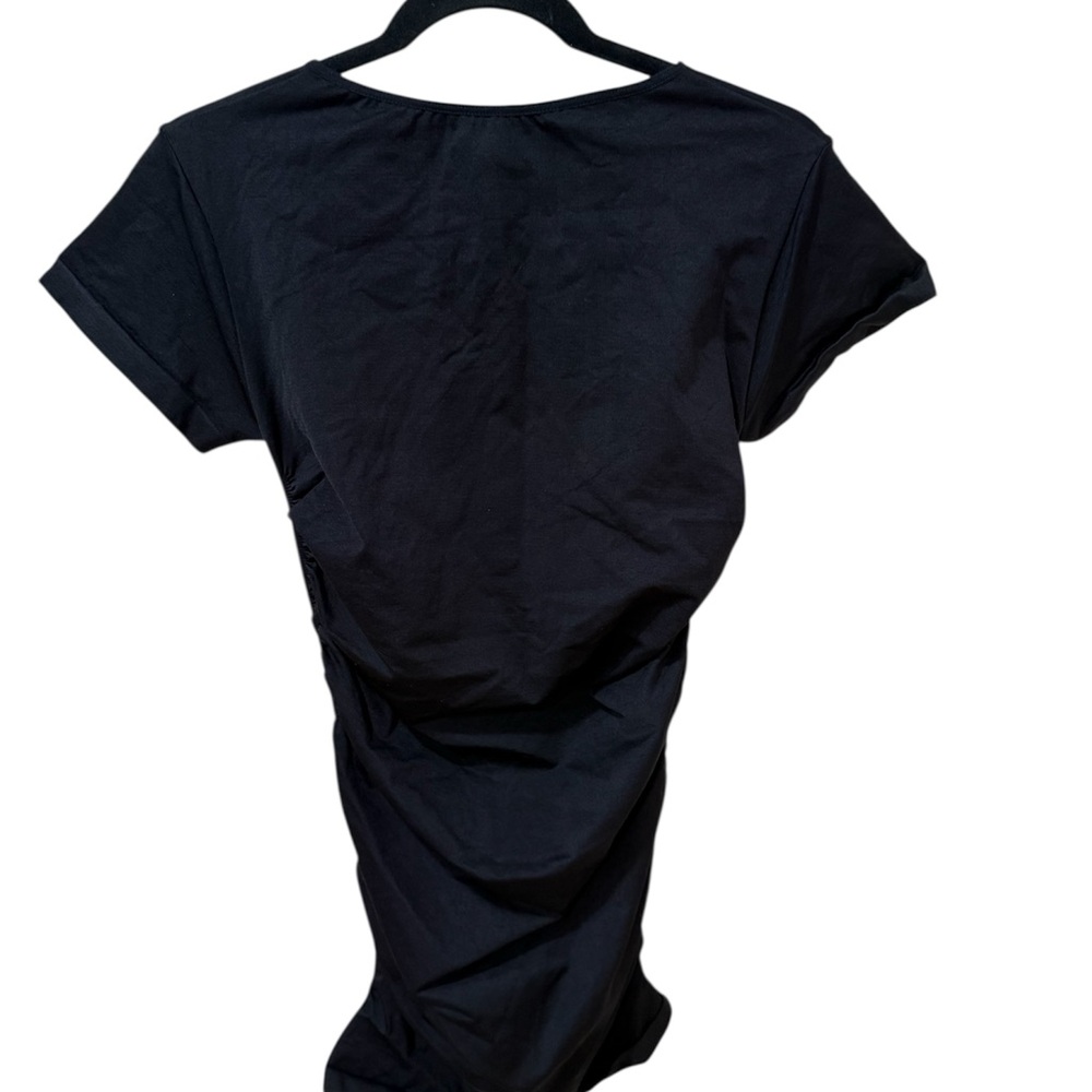Blanqi Everyday Maternity Ruched Crew Neck Black Cap Sleeve Dress- Size M/L - Picture 3 of 4